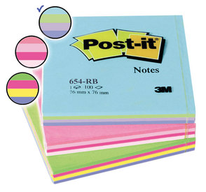 Цветной блокнот Post-it, 4 цвета, 100 л. (76х76мм), Акватик Радуга. (46357)