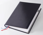 Ежедневник кожаный, датированный Эксклюзив, размер блока 21х29 см, Ля Фонтейн синий, серебряный обрез