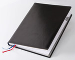 Ежедневник кожаный, датированный Эксклюзив, размер блока 21х29 см, Ля Фонтейн черный, серебряный обрез