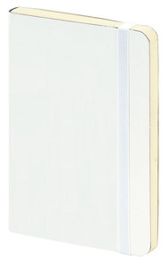 Блокнот на резинке А5 формата, кремовый блок,рециклированная кожа, 96 стр.,80гр., клетка, белая обложка (5)